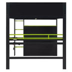 Full Size Wood Bunk Bed with Height-Adjustable Desk, Wardrobe & RGB Light