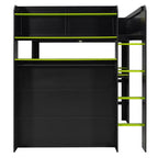 Full Size Wood Bunk Bed with Height-Adjustable Desk, Wardrobe & RGB Light