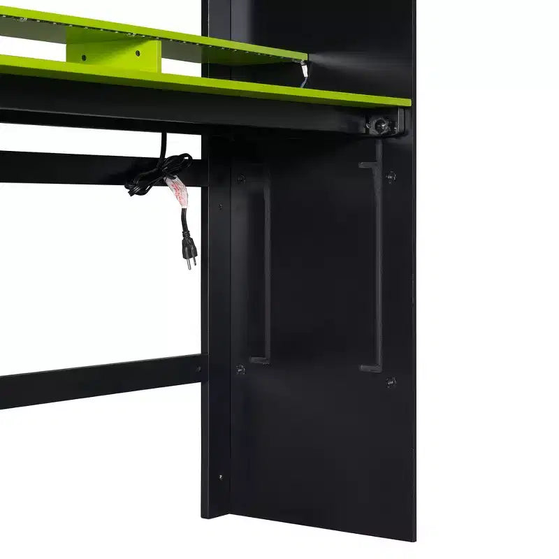 Full Size Wood Bunk Bed with Height-Adjustable Desk, Wardrobe & RGB Light