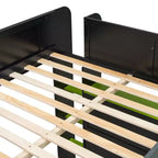 Full Size Wood Bunk Bed with Height-Adjustable Desk, Wardrobe & RGB Light