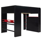 Full Size Wood Bunk Bed with Height-Adjustable Desk, Wardrobe & RGB Light