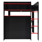 Full Size Wood Bunk Bed with Height-Adjustable Desk, Wardrobe & RGB Light