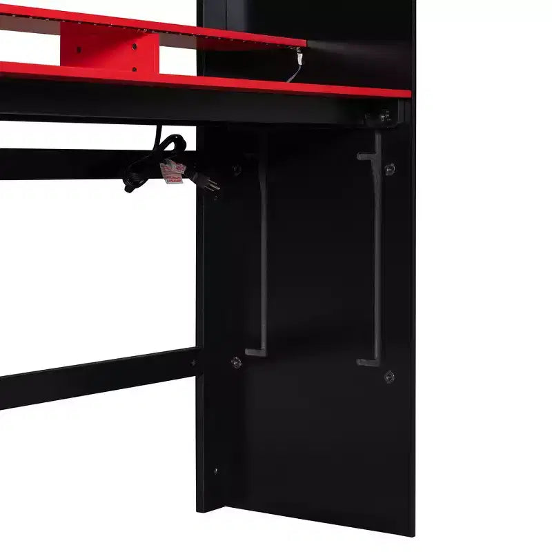 Full Size Wood Bunk Bed with Height-Adjustable Desk, Wardrobe & RGB Light