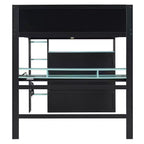 Full Size Wood Bunk Bed with Height-Adjustable Desk, Wardrobe & RGB Light