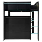 Full Size Wood Bunk Bed with Height-Adjustable Desk, Wardrobe & RGB Light