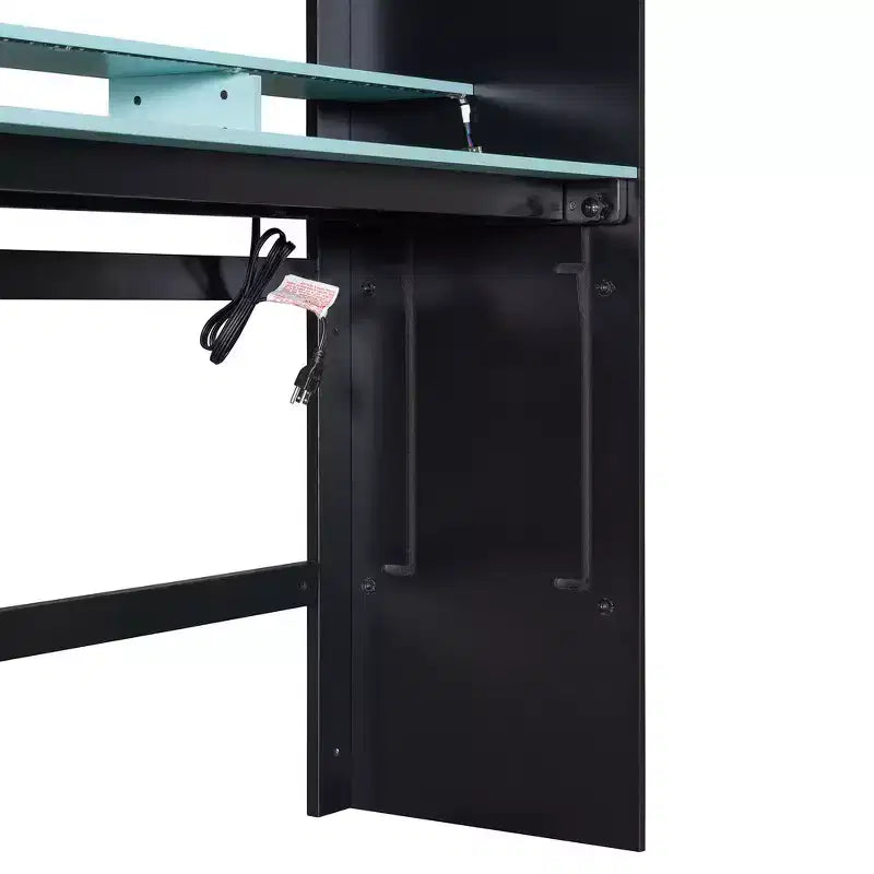 Full Size Wood Bunk Bed with Height-Adjustable Desk, Wardrobe & RGB Light