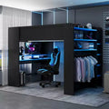 Whisen Full Size Wood Bunk Bed with Height-Adjustable Desk, Wardrobe, Ample Storage Space, RGB Light