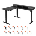 VEVOR L Shaped Desk, Electric Adjustable Height Corner Gaming Desk with CPU Stand, Dual Hooks and Fabric Drawers, L-Shaped Computer Table, Black