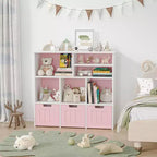 Kids Toy Storage Organizer with 6 Cubbies and 3 Movable Drawers, Bookshelf Cabinet for Bedroom (Pink & White)
