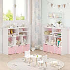 Kids Toy Storage Organizer with 6 Cubbies and 3 Movable Drawers, Bookshelf Cabinet for Bedroom (Pink & White)