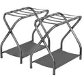 Bartnelli 2-Pack Premium Collapsible Metal Luggage Rack with Folding Storage Shelf and Durable Nylon Straps