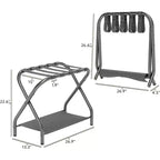 2-Pack Collapsible Metal Luggage Rack with Folding Storage Shelf and Nylon Straps