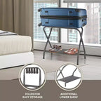 2-Pack Collapsible Metal Luggage Rack with Folding Storage Shelf and Nylon Straps