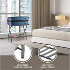2-Pack Collapsible Metal Luggage Rack with Folding Storage Shelf and Nylon Straps