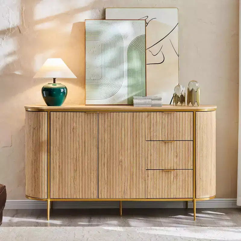 60" Fluted Sideboard Buffet Cabinet with Semi-Circular Arc Doors