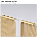 31.5" Wide Rattan 2-Door Accent Cabinet with Gold Rubberwood Legs