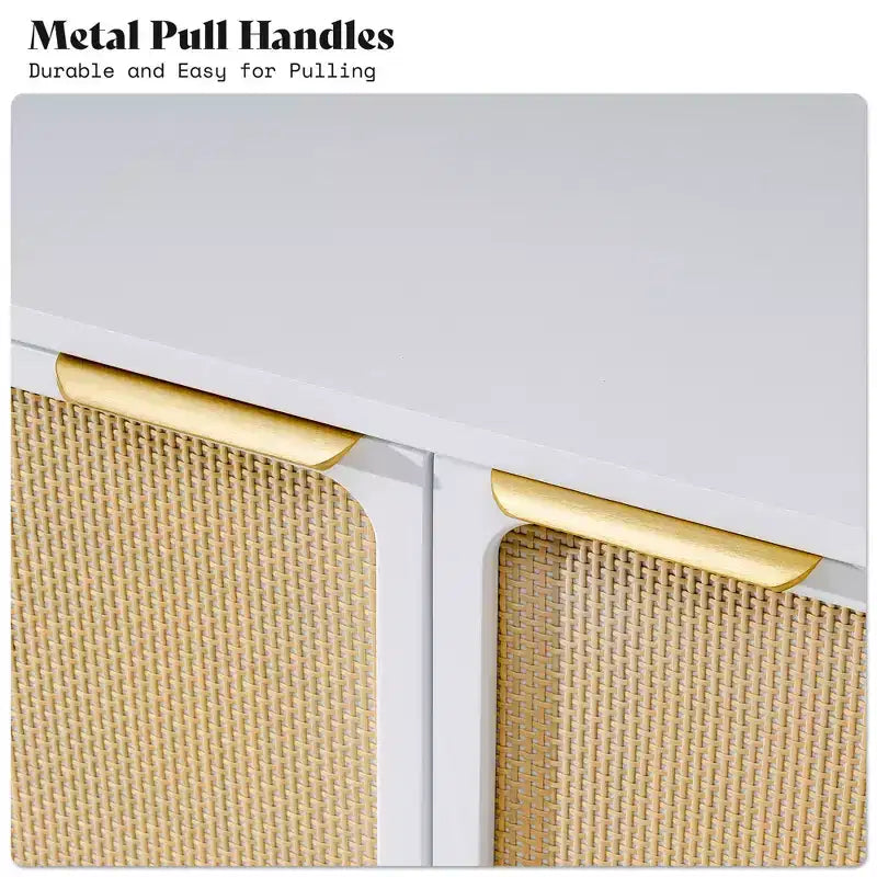 31.5" Wide Rattan 2-Door Accent Cabinet with Gold Rubberwood Legs