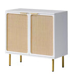 31.5" Wide Rattan 2-Door Accent Cabinet with Gold Rubberwood Legs