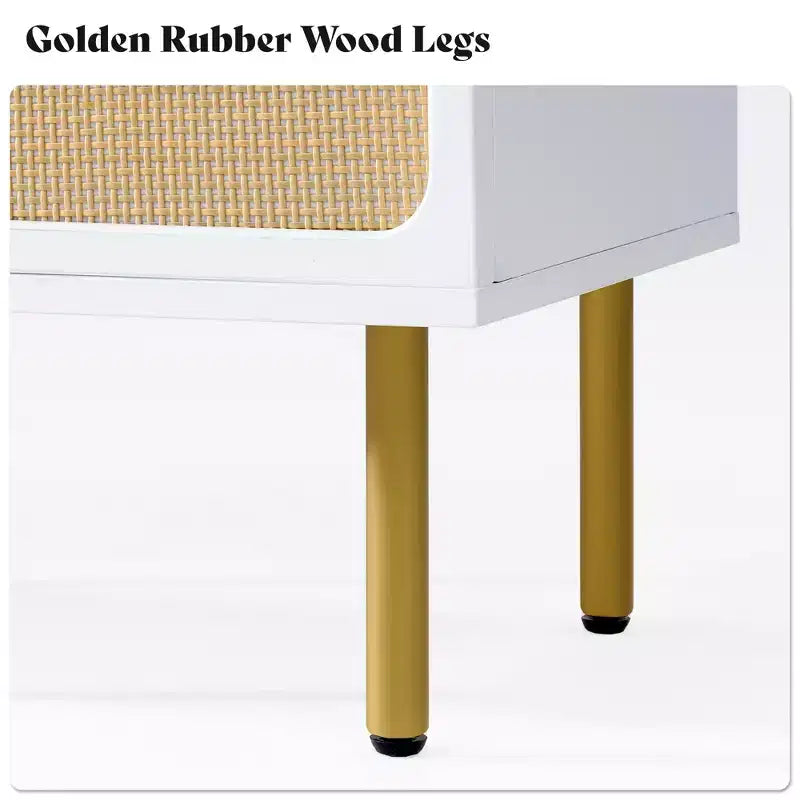 31.5" Wide Rattan 2-Door Accent Cabinet with Gold Rubberwood Legs