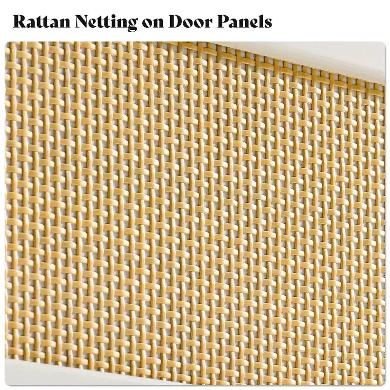 31.5" Wide Rattan 2-Door Accent Cabinet with Gold Rubberwood Legs