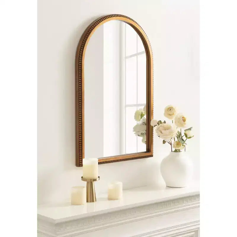 Arch Wall Mirror with Beaded Frame, 20" x 30"