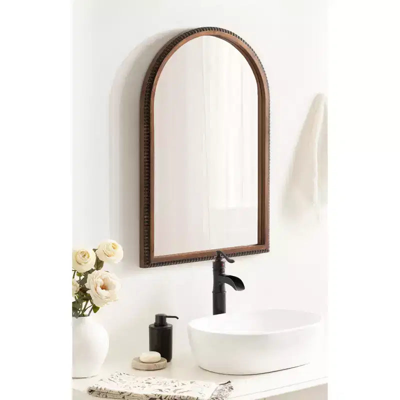 Arch Wall Mirror with Beaded Frame, 20" x 30"