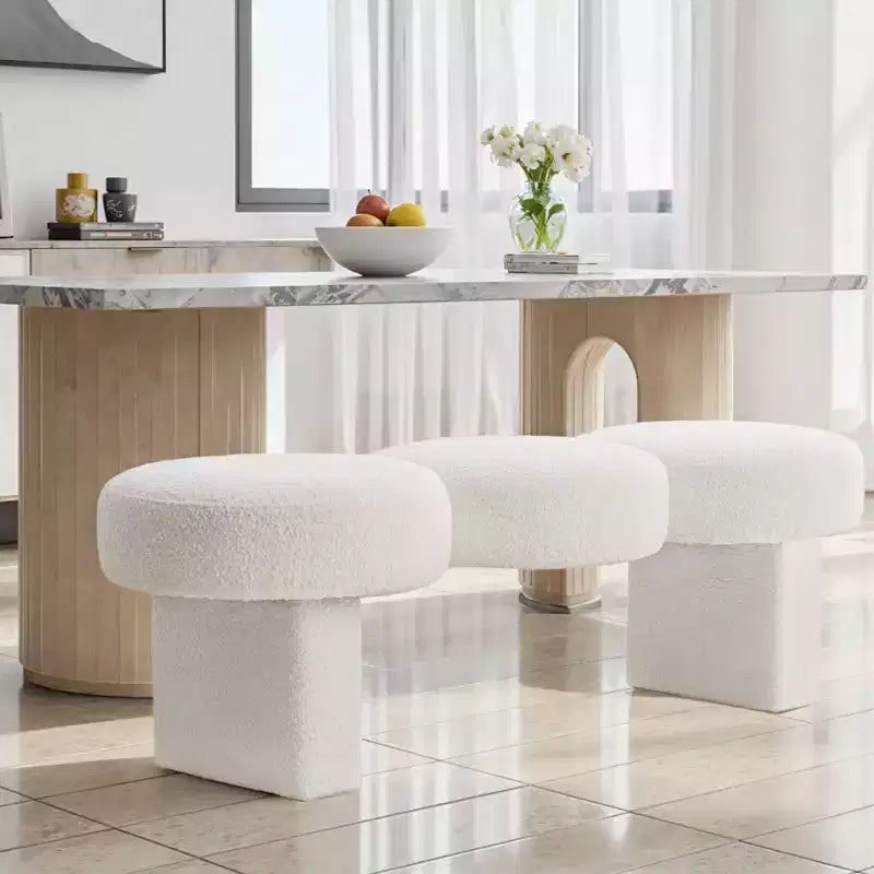 Bekrvio 56 Upholstered Entryway Bench, Modern Minimalist Boucle Fabric Seat with 3 Round Cushions, Long End of Bed Bench for Bedroom, Hallway