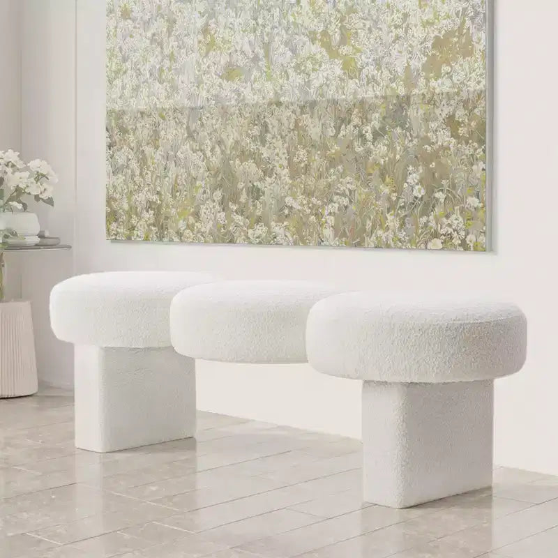 56" Upholstered Entryway Bench with 3 Round Cushions