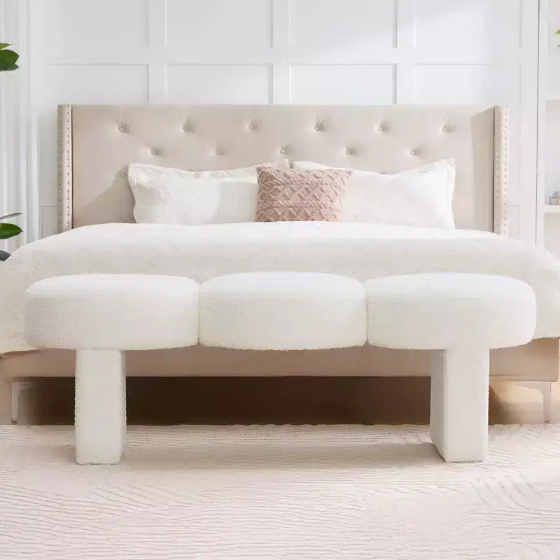 56" Upholstered Entryway Bench with 3 Round Cushions