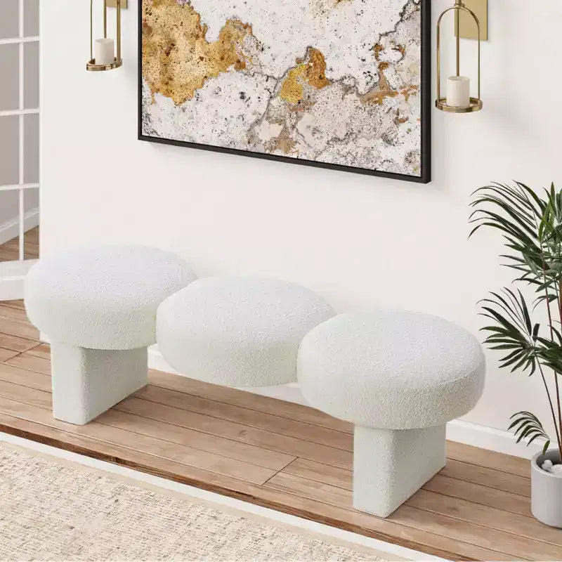 56" Upholstered Entryway Bench with 3 Round Cushions