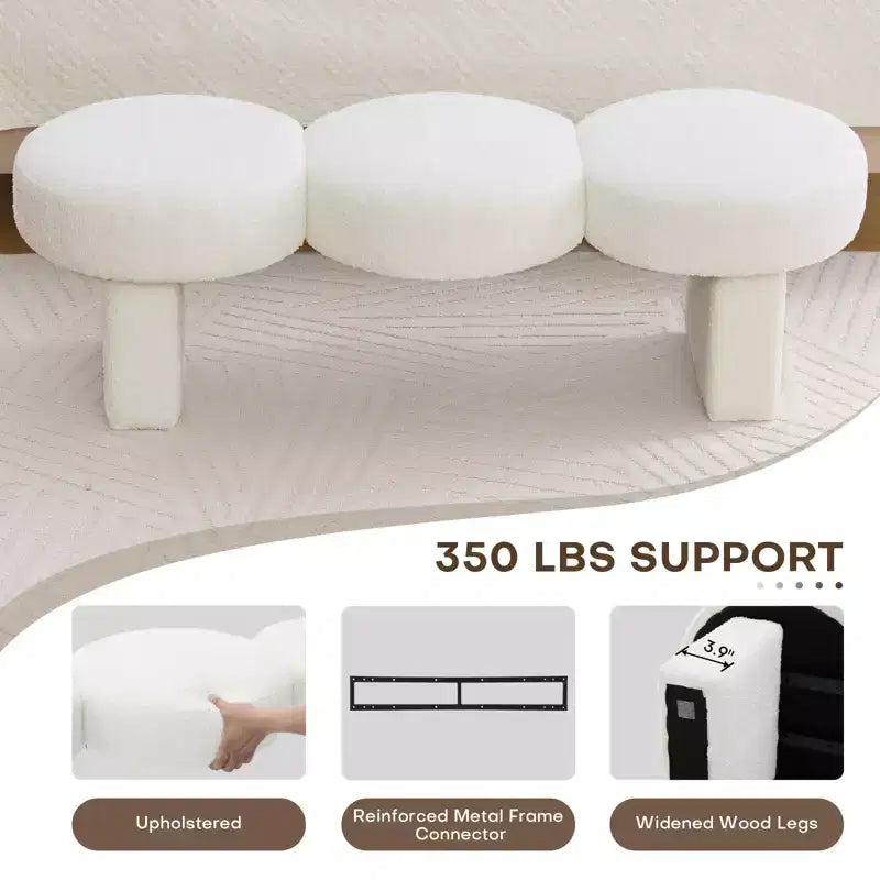 56" Upholstered Entryway Bench with 3 Round Cushions