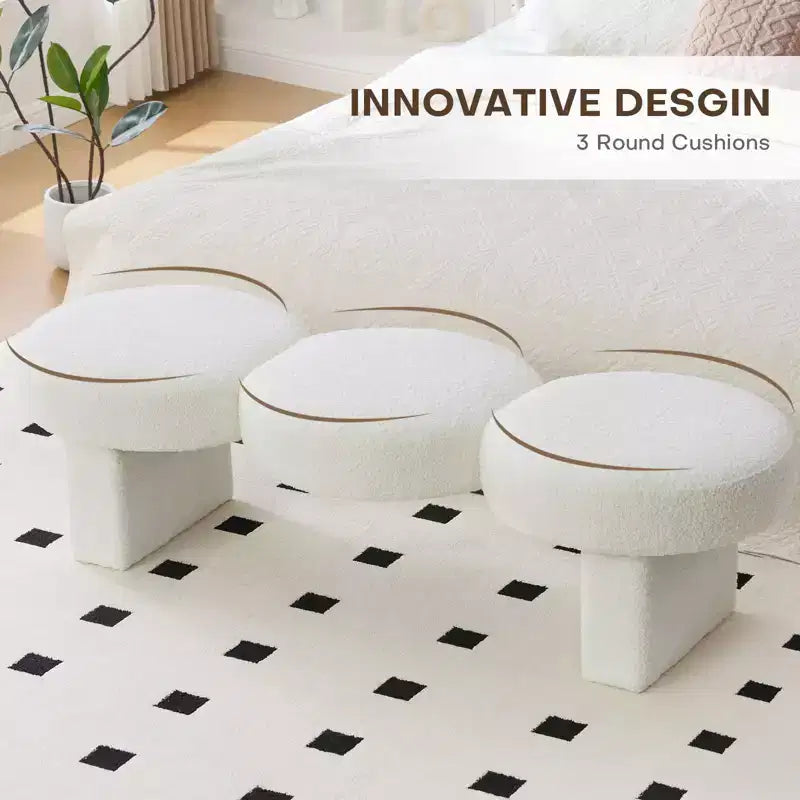 56" Upholstered Entryway Bench with 3 Round Cushions
