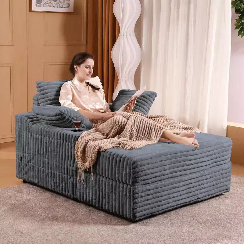 Oversized Chaise Lounge Chair with Ottoman – Corduroy Upholstered, 56.3" Sleeper Sofa
