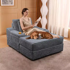 Oversized Chaise Lounge Chair with Ottoman – Corduroy Upholstered, 56.3" Sleeper Sofa