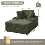 Oversized Chaise Lounge Chair with Ottoman – Corduroy Upholstered, 56.3" Sleeper Sofa