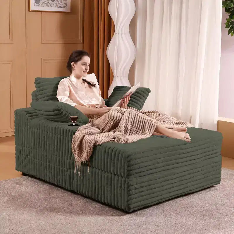 Oversized Chaise Lounge Chair with Ottoman – Corduroy Upholstered, 56.3" Sleeper Sofa