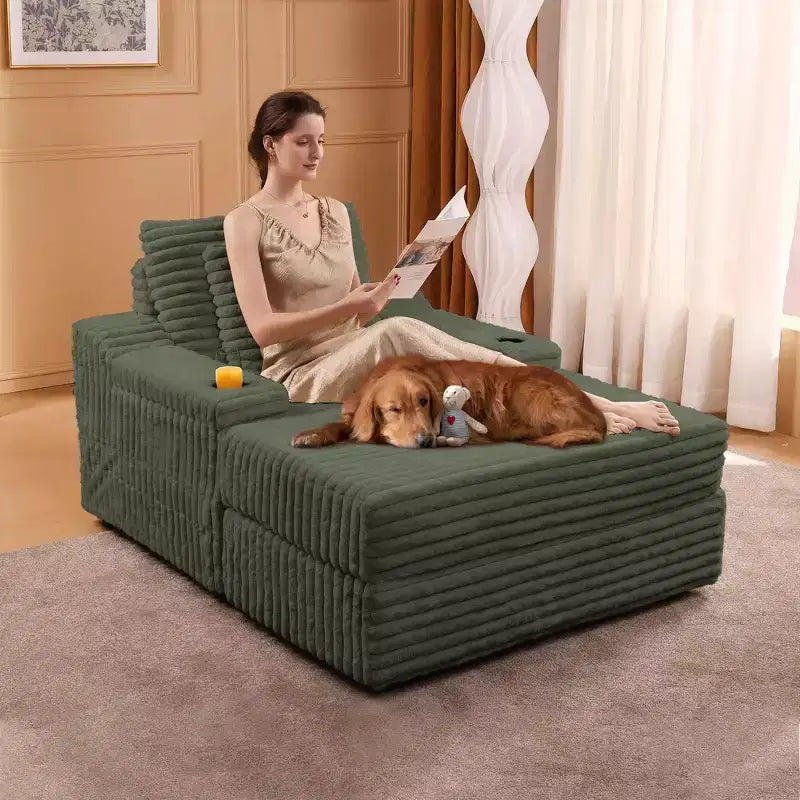 Oversized Chaise Lounge Chair with Ottoman – Corduroy Upholstered, 56.3" Sleeper Sofa