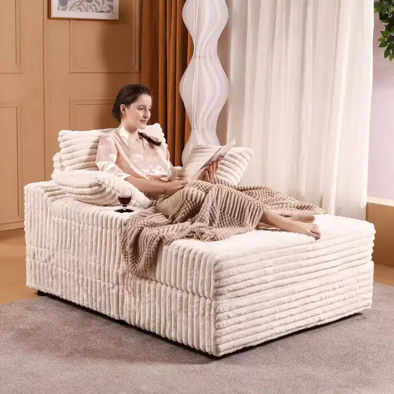Oversized Chaise Lounge Chair with Ottoman – Corduroy Upholstered, 56.3" Sleeper Sofa