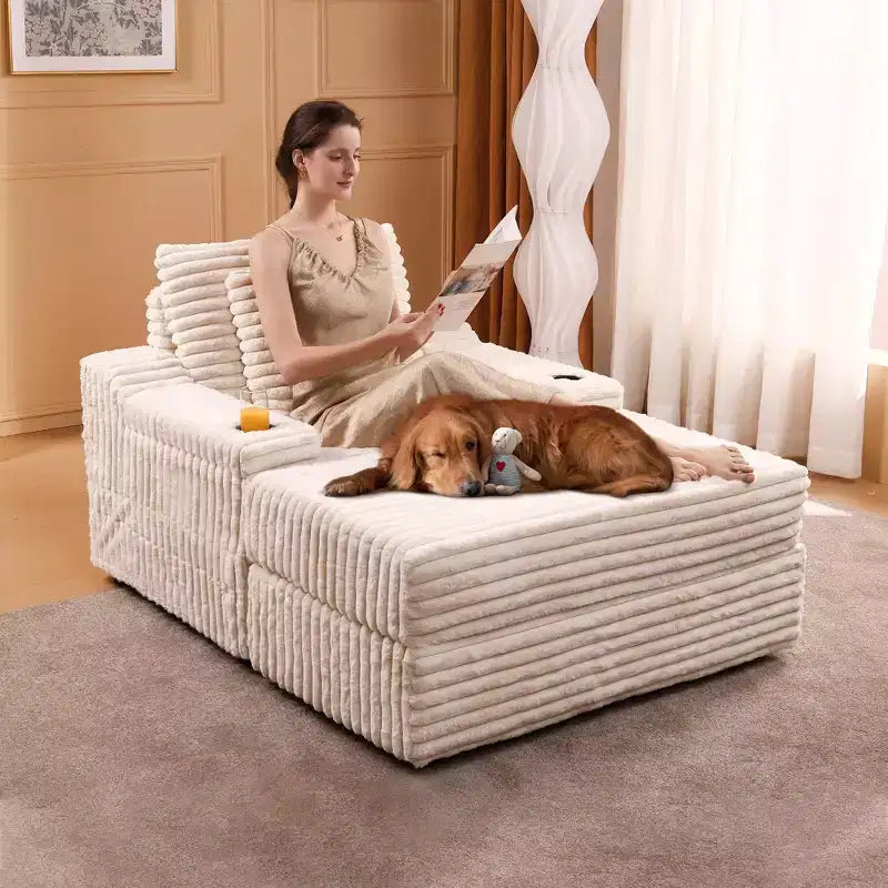 Oversized Chaise Lounge Chair with Ottoman – Corduroy Upholstered, 56.3" Sleeper Sofa