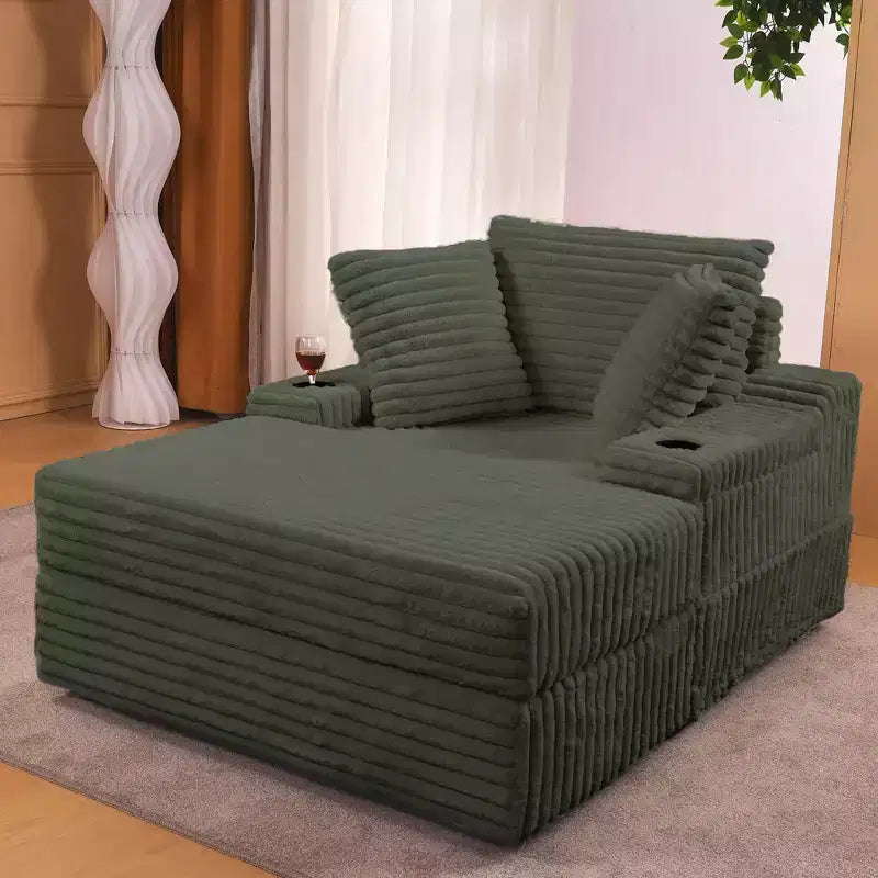 Übergroßer Chaiselongue-Sessel mit Ottoman – Corduroy bezogen, 56,3" Schlafsofa