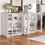 31x31x16 Inch White Wood Grain Freestanding Storage Cabinet with Glass Door