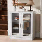 31x31x16 Inch White Wood Grain Freestanding Storage Cabinet with Glass Door