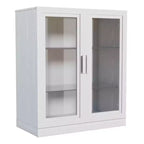 31x31x16 Inch White Wood Grain Freestanding Storage Cabinet with Glass Door