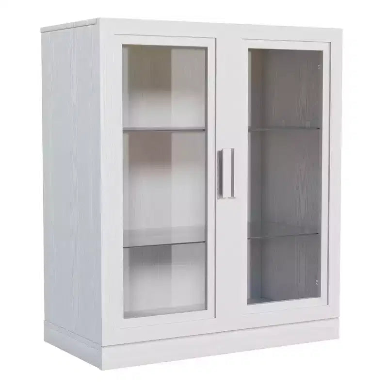 31x31x16 Inch White Wood Grain Freestanding Storage Cabinet with Glass Door