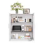 31x31x16 Inch White Wood Grain Freestanding Storage Cabinet with Glass Door
