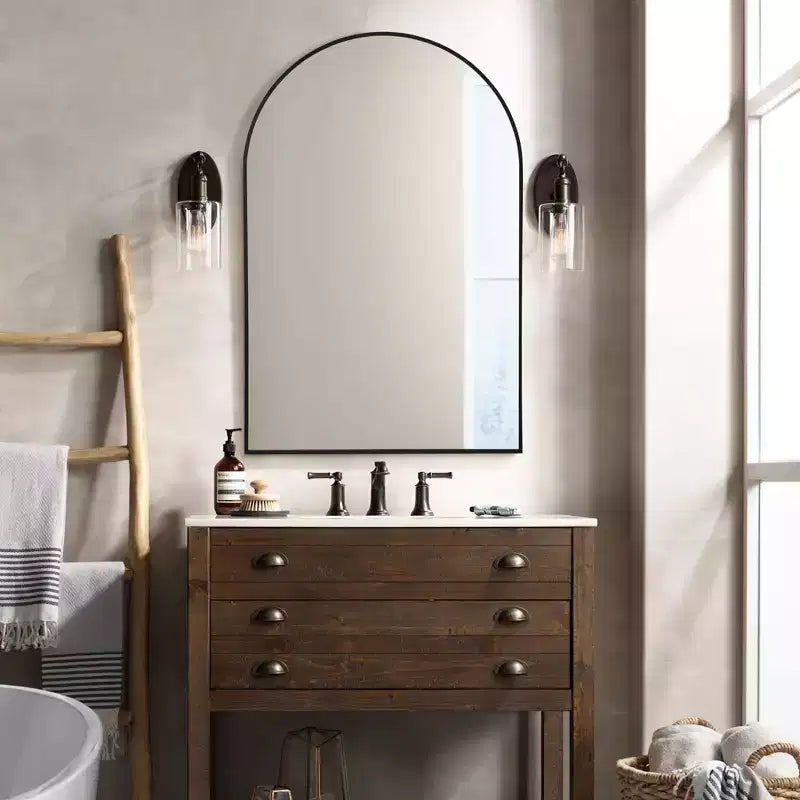 MAYEERTY Hanging Mirror Aluminum Alloy Thin Edge Rounded Corner Arch Black 36x24x2in