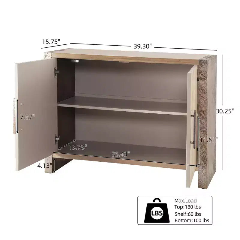 Rustic Wooden Accent Cabinet with 2 Doors and Adjustable Shelf, 39.3''W