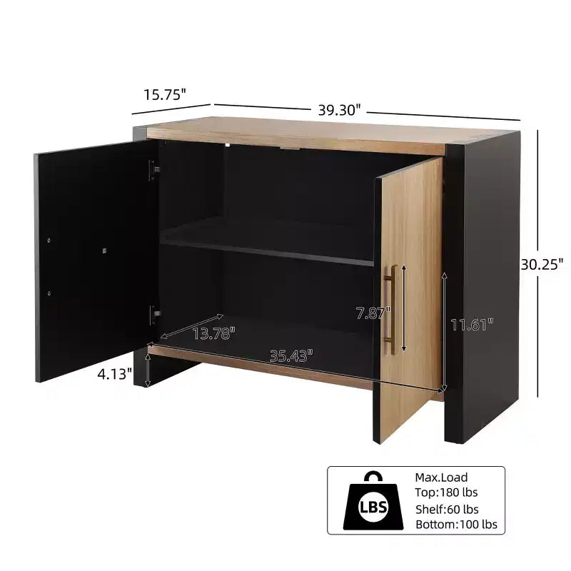Rustic Wooden Accent Cabinet with 2 Doors and Adjustable Shelf, 39.3''W