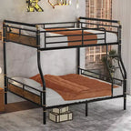 Full XL over Queen Metal Bunk Bed with Safety Guard Rails, Detachable, Black