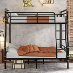 Full XL over Queen Metal Bunk Bed with Safety Guard Rails, Detachable, Black